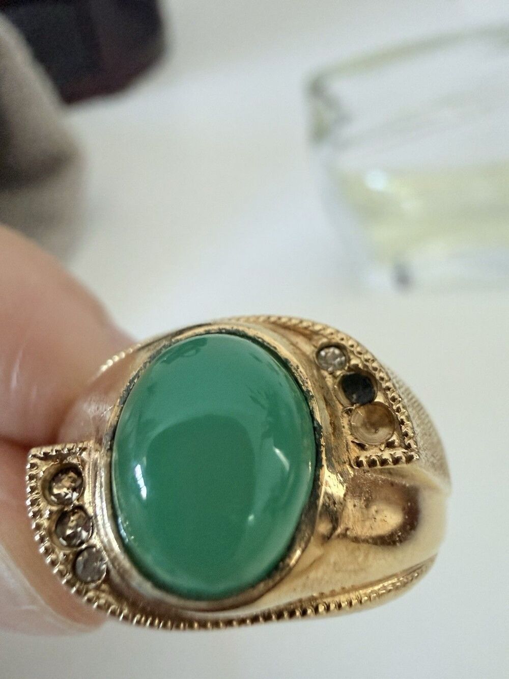 Vintage ESPO Men's 10K Gold Filled Signet Ring Set of 2 Green Cabochon Size 11.5 - Picture 4 of 16